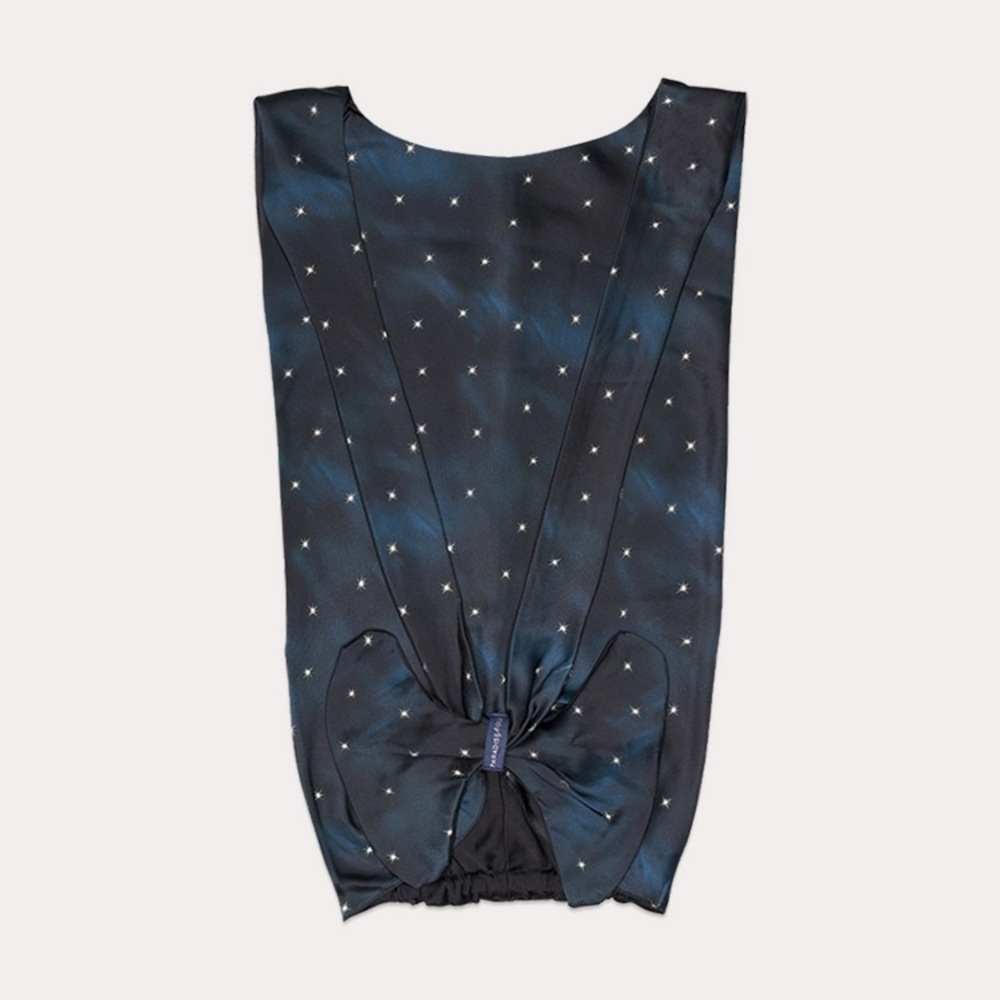 Paradise Fold Intimacy Tales Fold Midnight-Sky + Caviar Mulberry Silk Hair Wrap